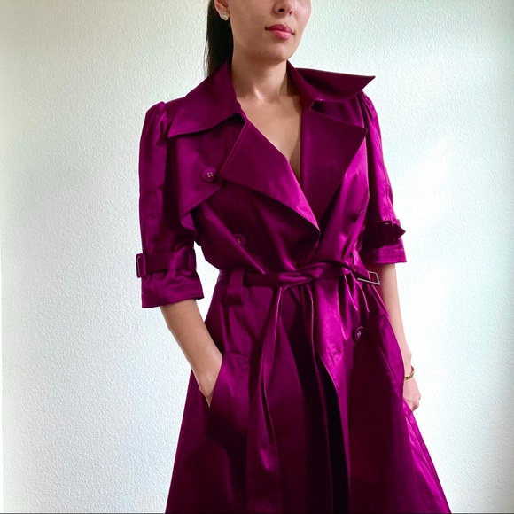 Elle Jackets & Blazers - Elle Satin Magenta Pink/Purple Trench Coat S